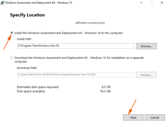 Windows ADK Windows 10 Specify Location
