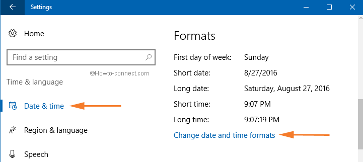 change date & format link on Settings
