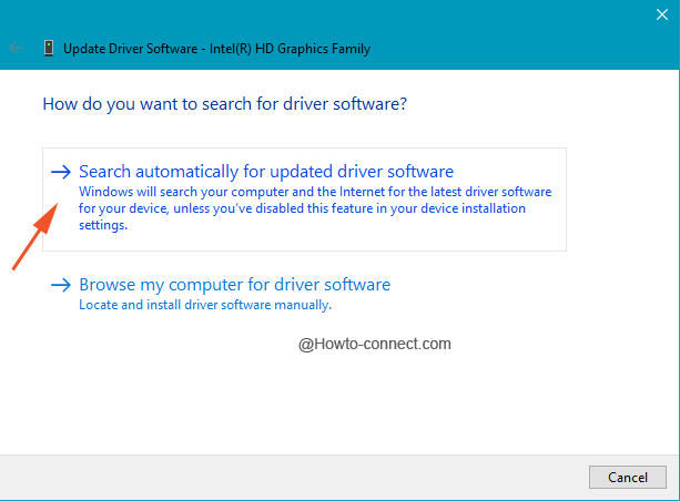 Search automatically updates for driver software