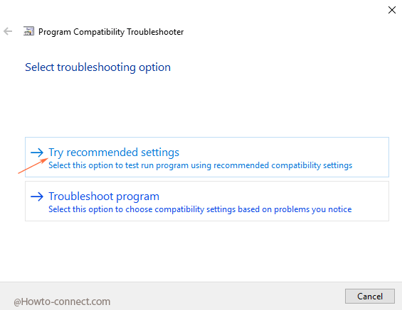 try recommended settings select troubleshooting option