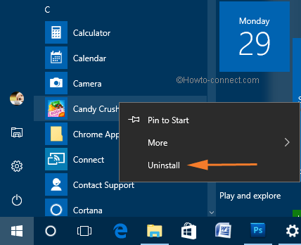 uninstall option on right click context menu