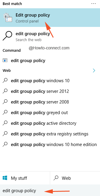 Cortana displaying Edit group policy