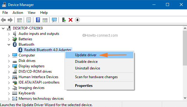 Right click device Update driver Device Manager