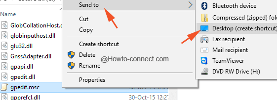 Send shortcut to desktop
