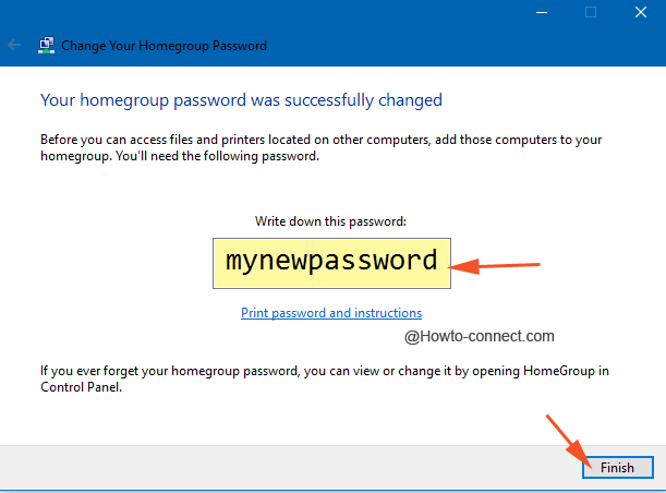 finish button after enter a password