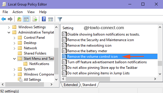 Remove volume control icon setting