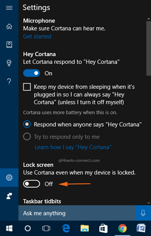 Toggle off Use Cortana even when my device is locked