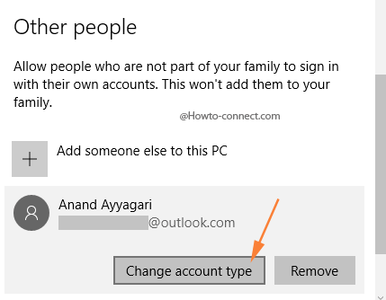 Change account type button