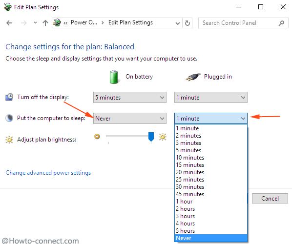 put the computer to sleep on change settings for the power plan