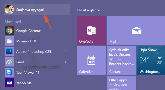 Profile image and name on Start Menu