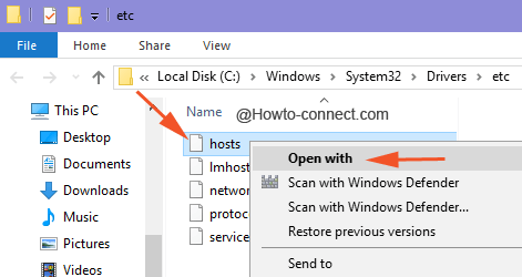 hosts file open with