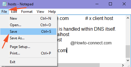 Save the modified hosts file