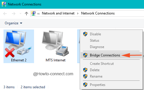 Bridge Connections option on right click context menu of adapter