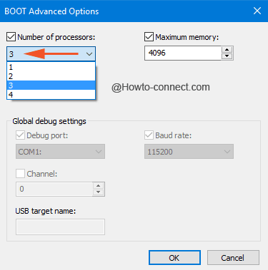 Number of processors boot advanced option