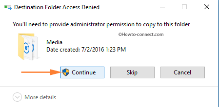 Destination Folder Access Denied Continue button