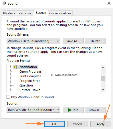 Apply and Ok buttons custom Notification sound