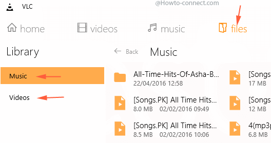 files menu music and video tabs