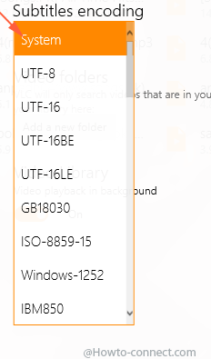 subtitles encoding on settings pane