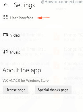 user interface in settings