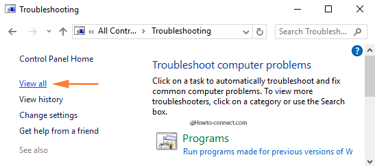Troubleshooting View all link