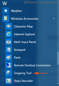  snipping tool on start menu