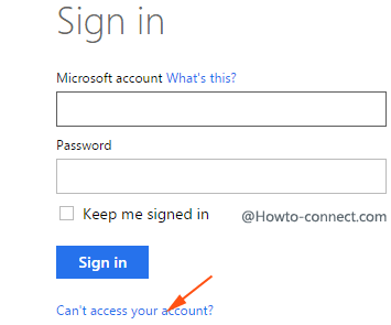 can't access your account link on hotmail sign in page