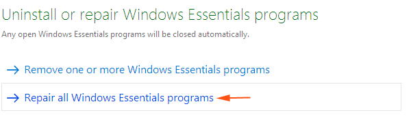 uninstall or repair windows essential programs