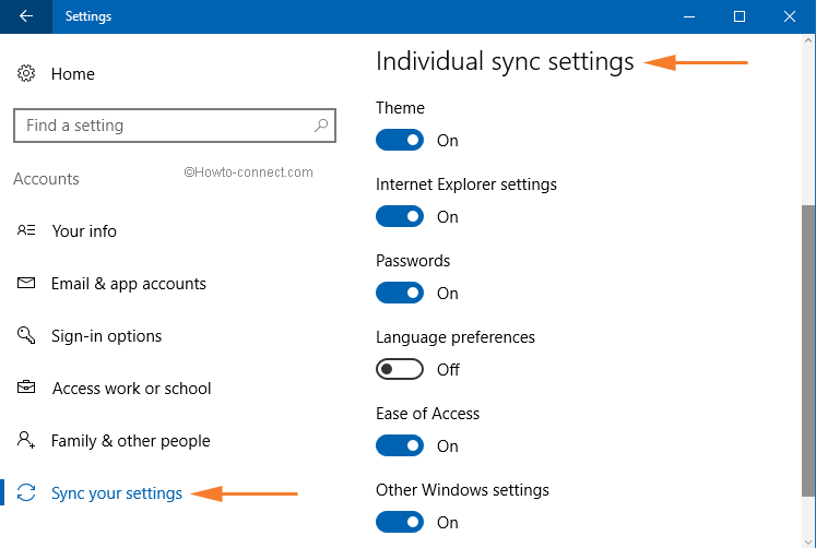 individual sync settings