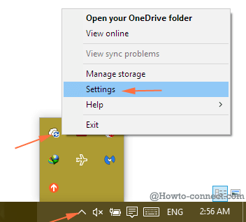  settings option on the right click menu of onedrive icon on system tray