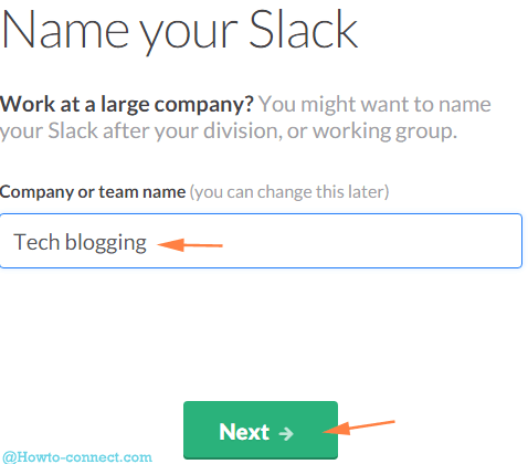  name your slack box and next button