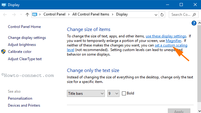 set a custom scaling level display control panel