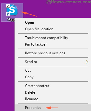 properties skype right click context menu