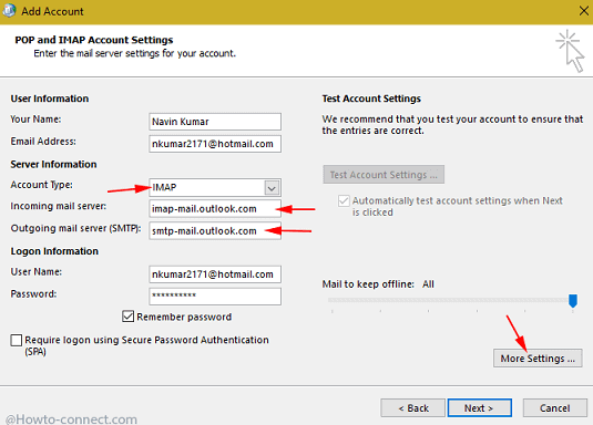 POP and IMAP Account Settings outlook