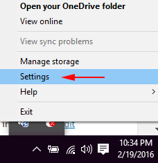 settings onedrive right click