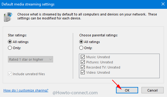 default media streaming settings pop up