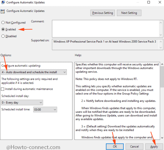 configure automatic update policy settings