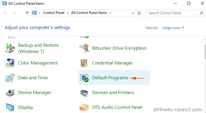 default programs control panel