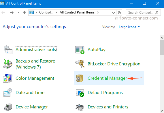 credential manager control panel