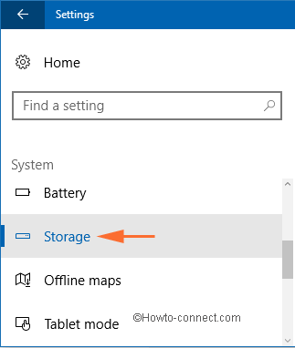 storage system settings on the left sidebar of system page