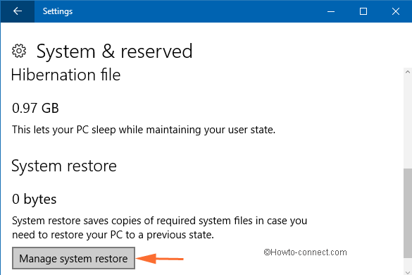 manage system restore system & reserved