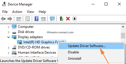 Update driver Software Graphics or Video driver Device Manager
