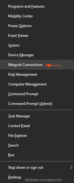 network connections power user menu