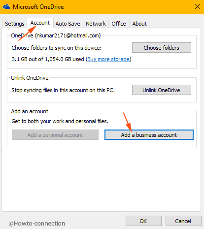 Add a OneDrive Business Account to windows 10