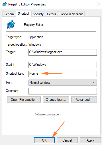 Registry Editor Keyboard Shortcut Number key