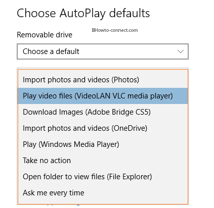 Memory card default options list