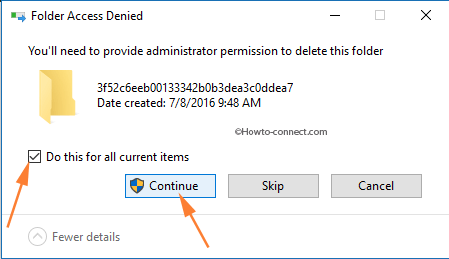 Folder Access Denied Continue button
