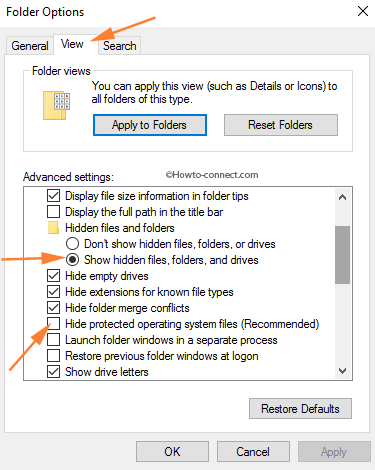 Folder Options View tab