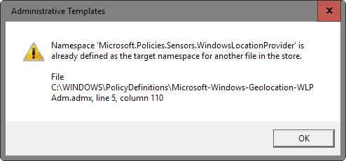 Namespace Microsoft.Policies.Sensors.WindowsLocationProvider is already defined
