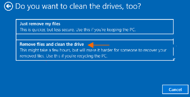 remove files and clean the drive option