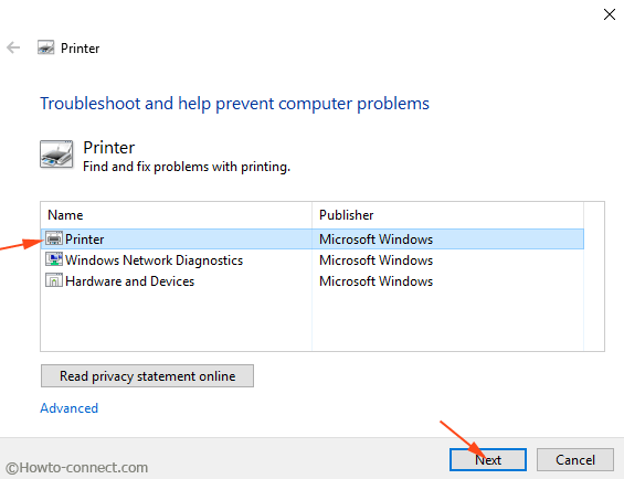 printer option and next button troubleshoot and help prevent computer problems